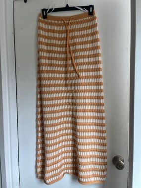 Sabo Skirt Striped Crochet Maxi Skirt in Cream and Tan